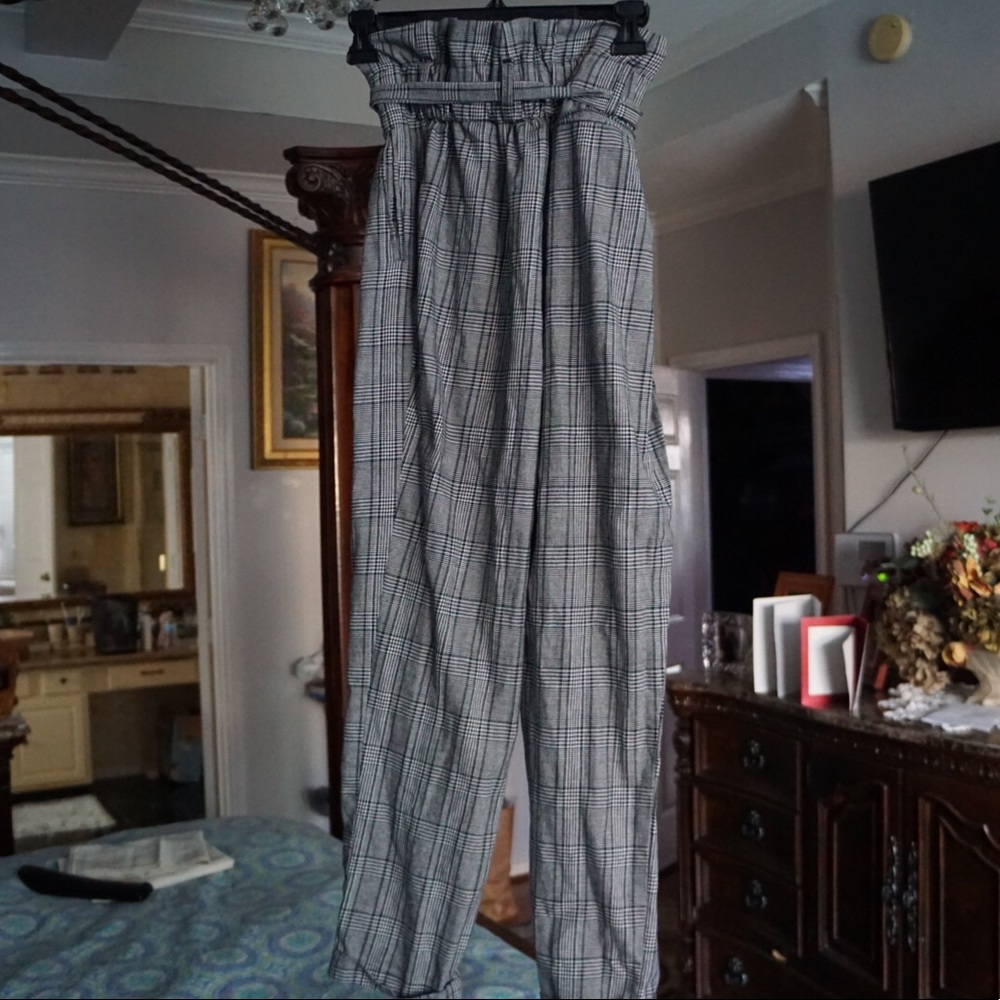 New plaid paper bag high waisted pants/trousers